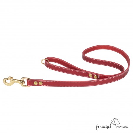 Correa para perros piel vaquetilla herrajes de latón Burdeos