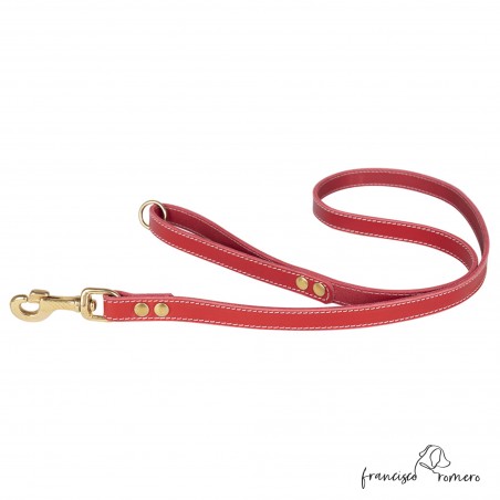 Correa para perros piel vaquetilla herrajes de latón Roja