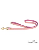 Correa para perros piel vaquetilla herrajes de latón Rosa