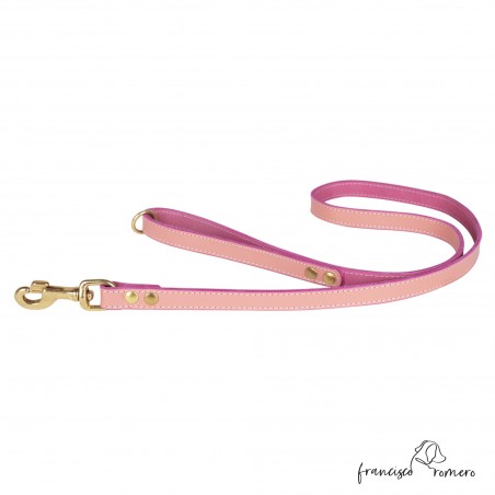 Correa para perros piel vaquetilla herrajes de latón Rosa