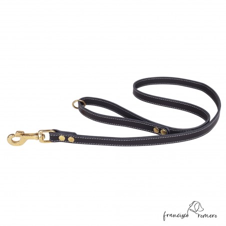 Correa para perros piel vaquetilla herrajes de latón Negra