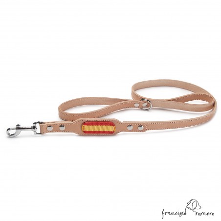 Correa piel vaquetilla con banderas Natural para perro
