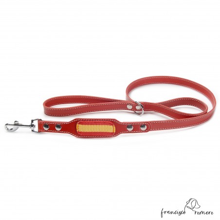 Correa piel vaquetilla con banderas Rojo para perro