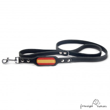 Correa piel vaquetilla con banderas Negro para perro