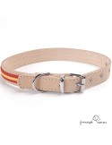 Collar de piel de vaquetilla con bandera España Natural para perro