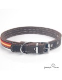 Collar de piel de vaquetilla con bandera de España Marrón para perro