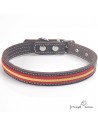 Collar de piel de vaquetilla con bandera de España Marrón para perro