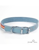 Collar de piel de vaquetilla con bandera de España Celeste para perro