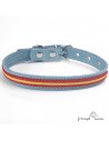 Collar de piel de vaquetilla con bandera de España Celeste para perro