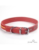 Collar de piel de vaquetilla con bandera de España Rojo para perro