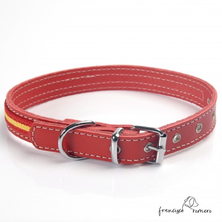 Collar de piel de vaquetilla con bandera de España Rojo