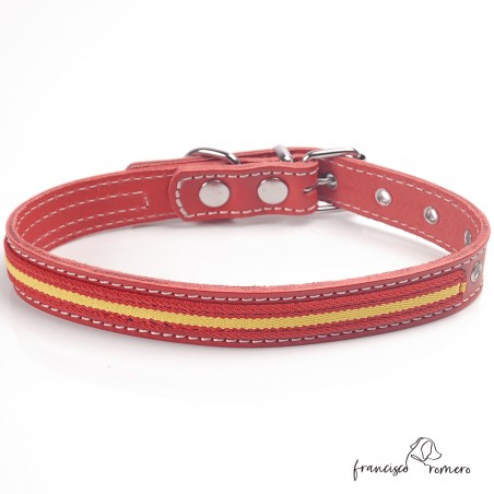 Collar de piel de vaquetilla con bandera de España Rojo