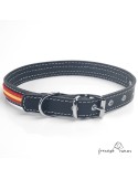 Collar de piel de vaquetilla con bandera de España Negro para perro