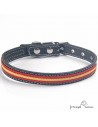 Collar de piel de vaquetilla con bandera de España Negro para perro