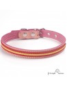 Collar de piel de vaquetilla con bandera de España Rosa para perro