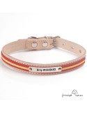 Collar piel vaquetilla bandera España Personalizado Natural para perro