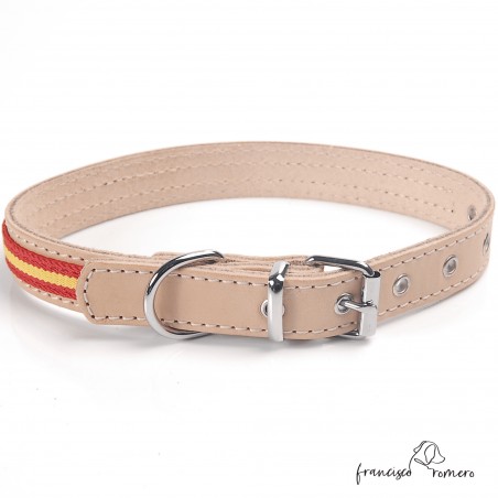 Collar de piel con bandera de España Personalizado Natural