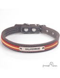Collar piel vaquetilla bandera España Personalizado Marrón para perro