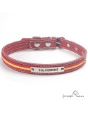Collar piel vaquetilla bandera España Personalizado Burdeos para perro