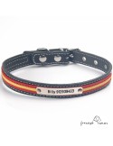 Collar piel vaquetilla bandera España Personalizado Negro para perro