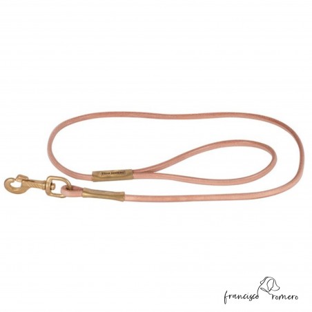 Correa Cuero Redondo de 8 mm Latón Personalizada Natural para perros