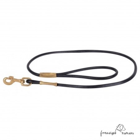 Correa Cuero Redondo de 8 mm con mosquetón de Latón Negra para perro