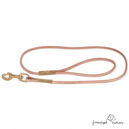 Correa Cuero Redondo de 8 mm con mosquetón de Latón Natural para perro