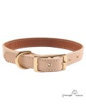 Collar doble piel de vaquetilla con herrajes latón Natural para perro