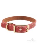 Collar doble piel de vaquetilla con herrajes de latón Rojo para perro