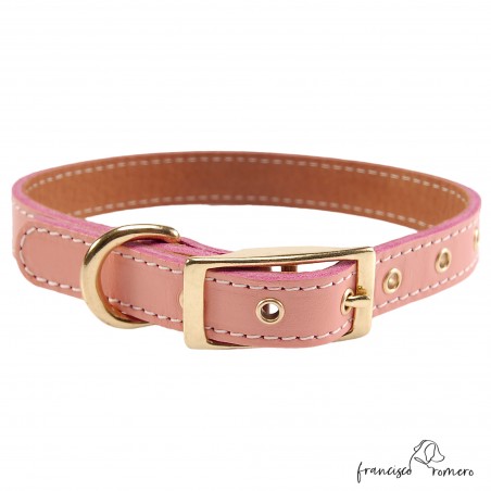 Collar doble piel de vaquetilla con herrajes de latón Rosa