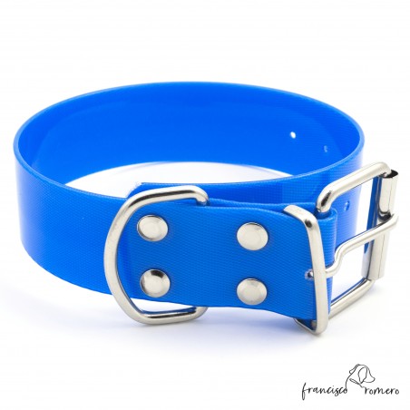 Collar Biothane Gold ancho cinta 3,8 cm Personalizado azul 1