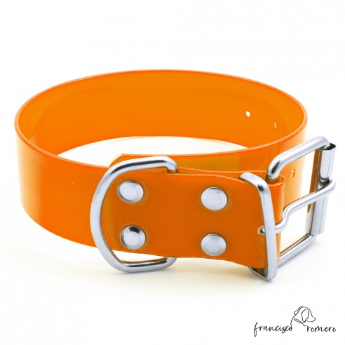 Collar Biothane Gold ancho cinta 3,8 cm Personalizado naranja 1