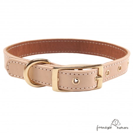 Collar doble piel de vaquetilla con herrajes de latón personalizado Natural