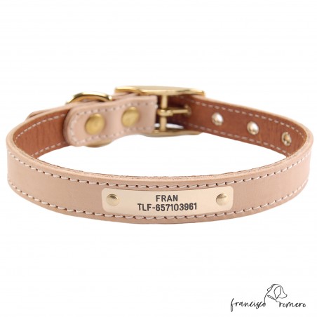 Collar doble piel de vaquetilla con herrajes de latón personalizado Natural