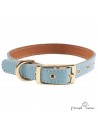 Collar doble piel herrajes latón personalizado Celeste para perro