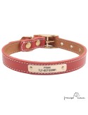 Collar doble piel herrajes de latón personalizado Rojo para perro