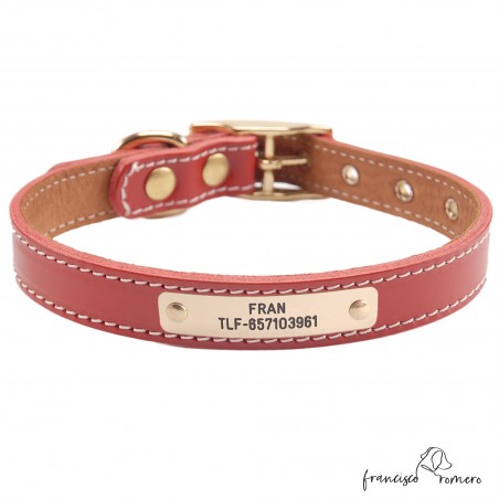 Collar doble piel de vaquetilla con herrajes de latón personalizado Rojo