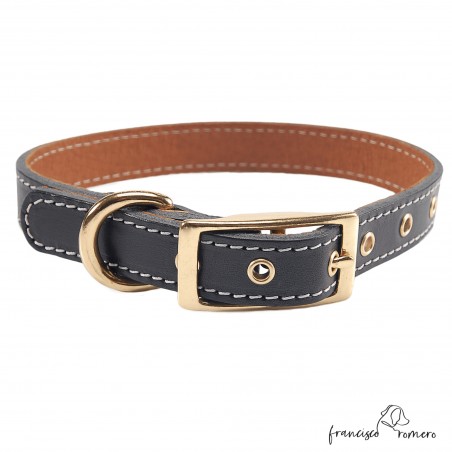 Collar doble piel de vaquetilla con herrajes de latón personalizado Negro