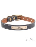 Collar doble piel vaquetilla latón personalizado negro para perro