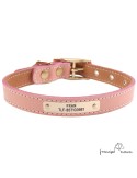 Collar doble piel herrajes latón personalizado Rosa para perro