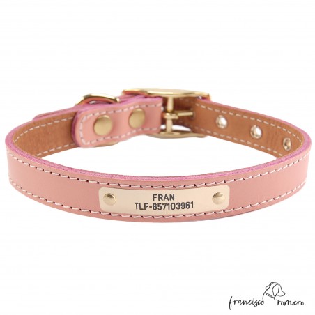 Collar doble piel de vaquetilla con herrajes de latón personalizado Rosa