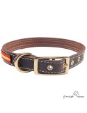 Collar doble piel vaquetilla bandera España y latón Marrón para perro