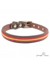 Collar doble piel vaquetilla bandera España y latón Marrón para perro