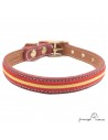 Collar doble piel vaquetilla bandera España y latón Burdeos para perro