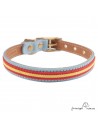 Collar doble piel vaquetilla bandera España y latón Celeste para perro