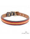 Collar doble piel vaquetilla bandera España y latón Negro para perro