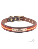 Collar doble piel España latón personalizado Marrón para perro