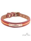 Collar doble piel España latón personalizado Burdeos para perro