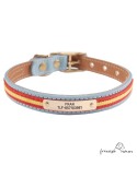 Collar doble piel España latón personalizado Celeste para perro