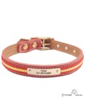Collar doble piel bandera España latón personalizado Rojo para perro